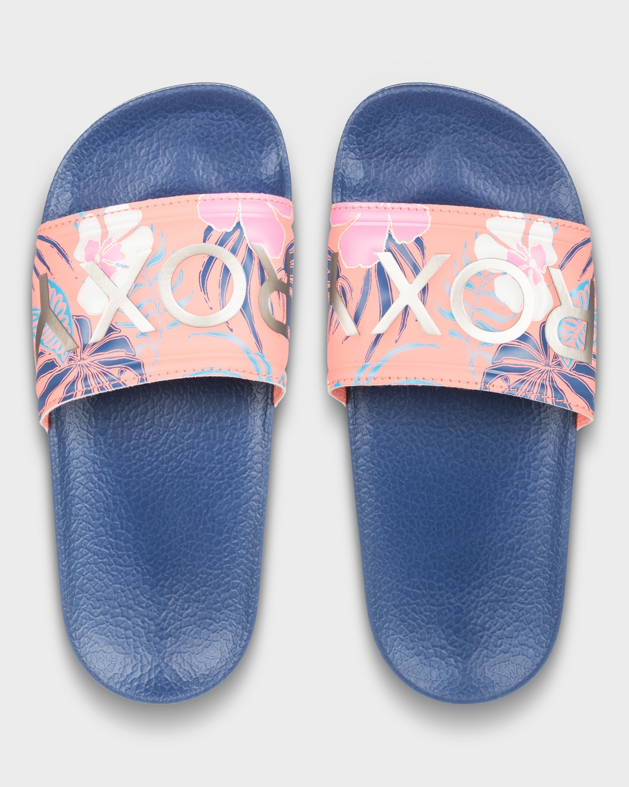 Girls 8-16 Slippy II Slides – Navy/ Orange – Roxy Australia