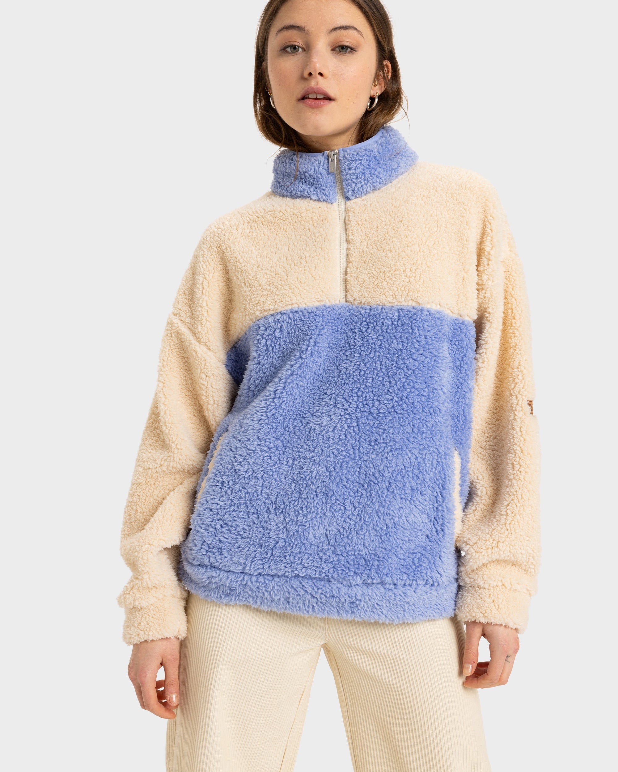 Womens Jive Talking Block Fleece Jacket – Parchment – Roxy Australia