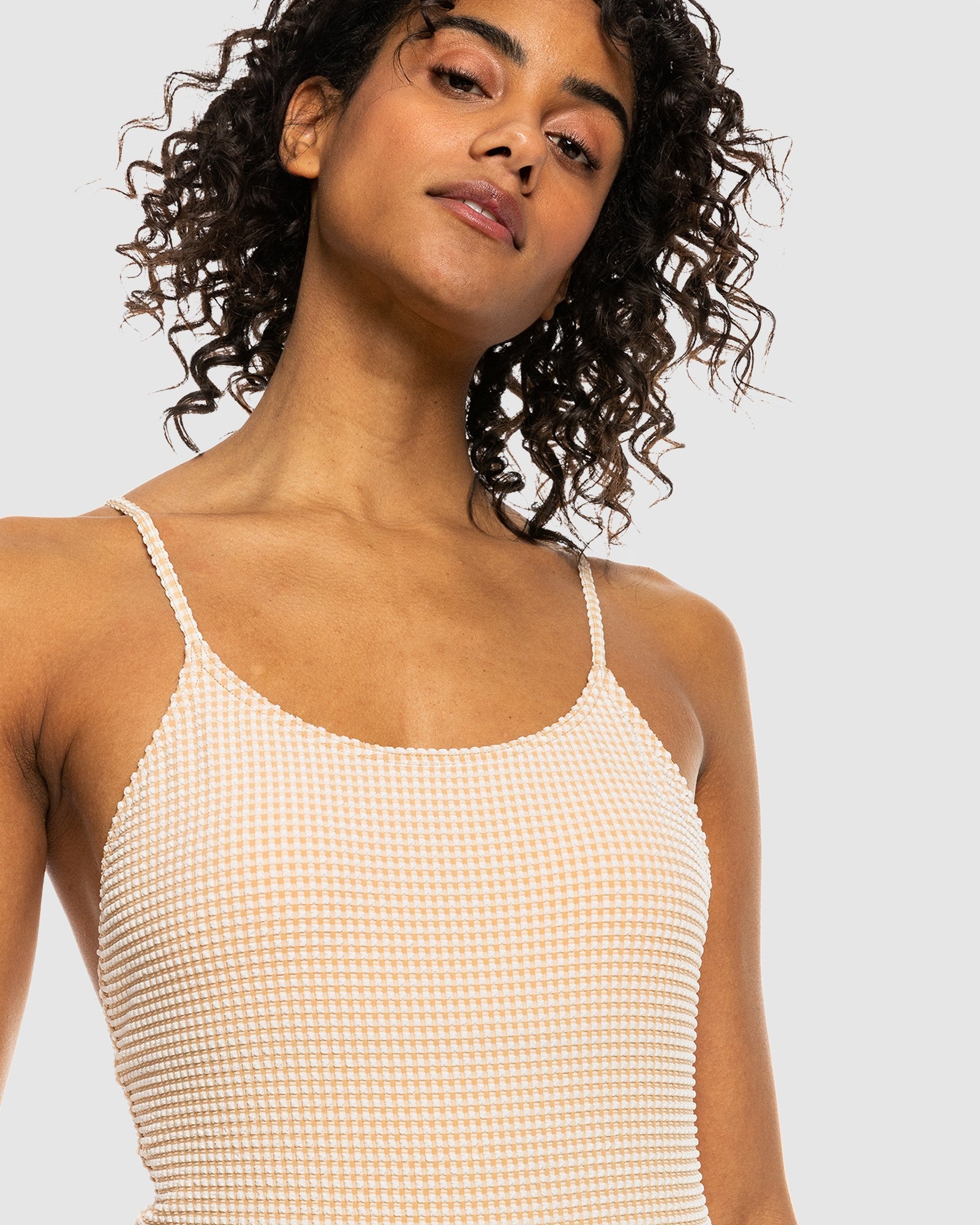 Womens Gingham High Leg One Piece Swimsuit