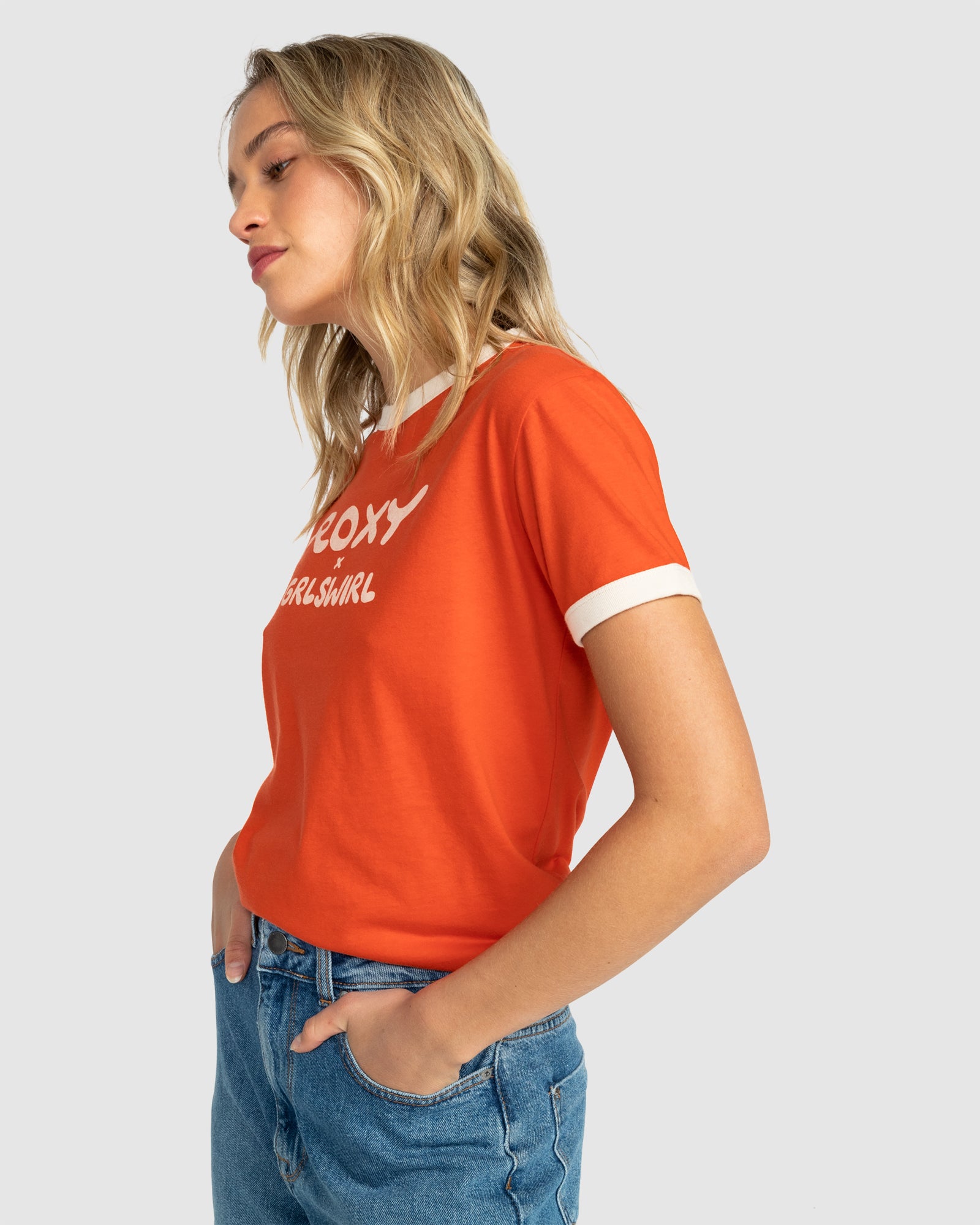 Womens Roxy X Grl Swirl Ringer Tee T-Shirt