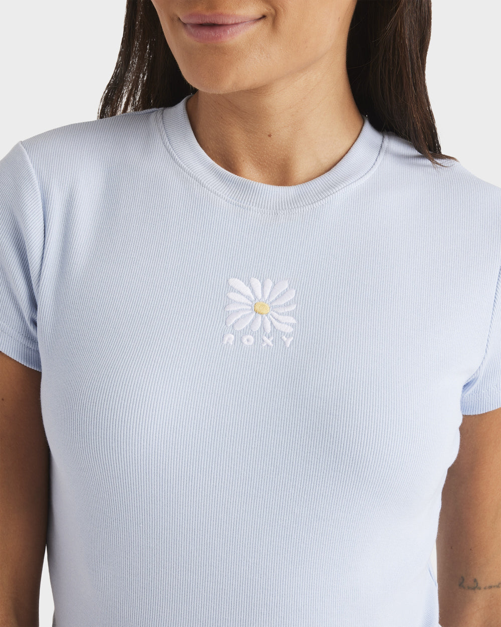 Womens Oasis Baby Rib T-Shirt – Misty Blue – Roxy Australia