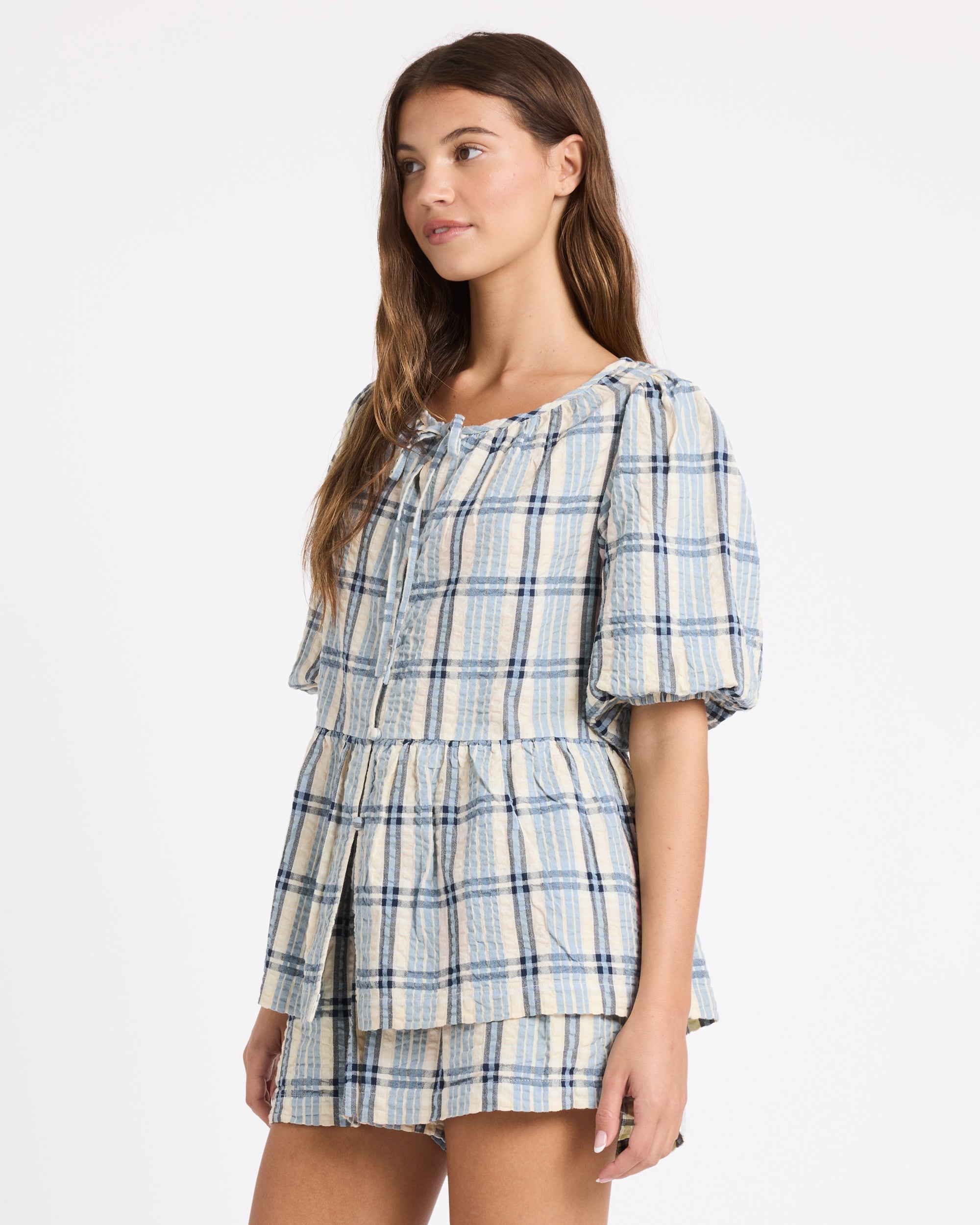 Womens Dyland Check Blouse – Blue Haze – Roxy Australia