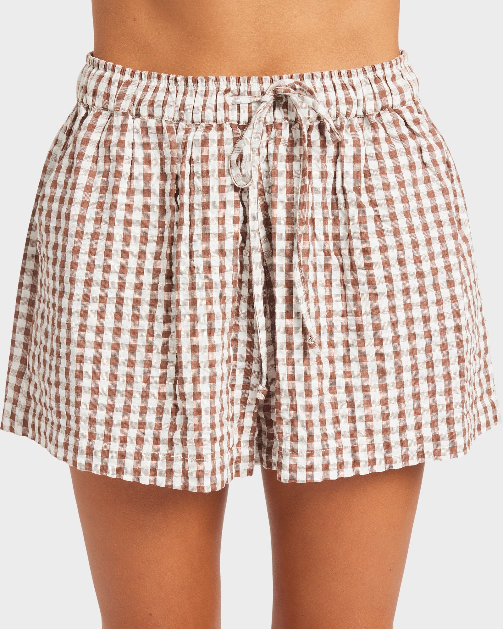 Womens Delilah Check Elastic Waist Shorts