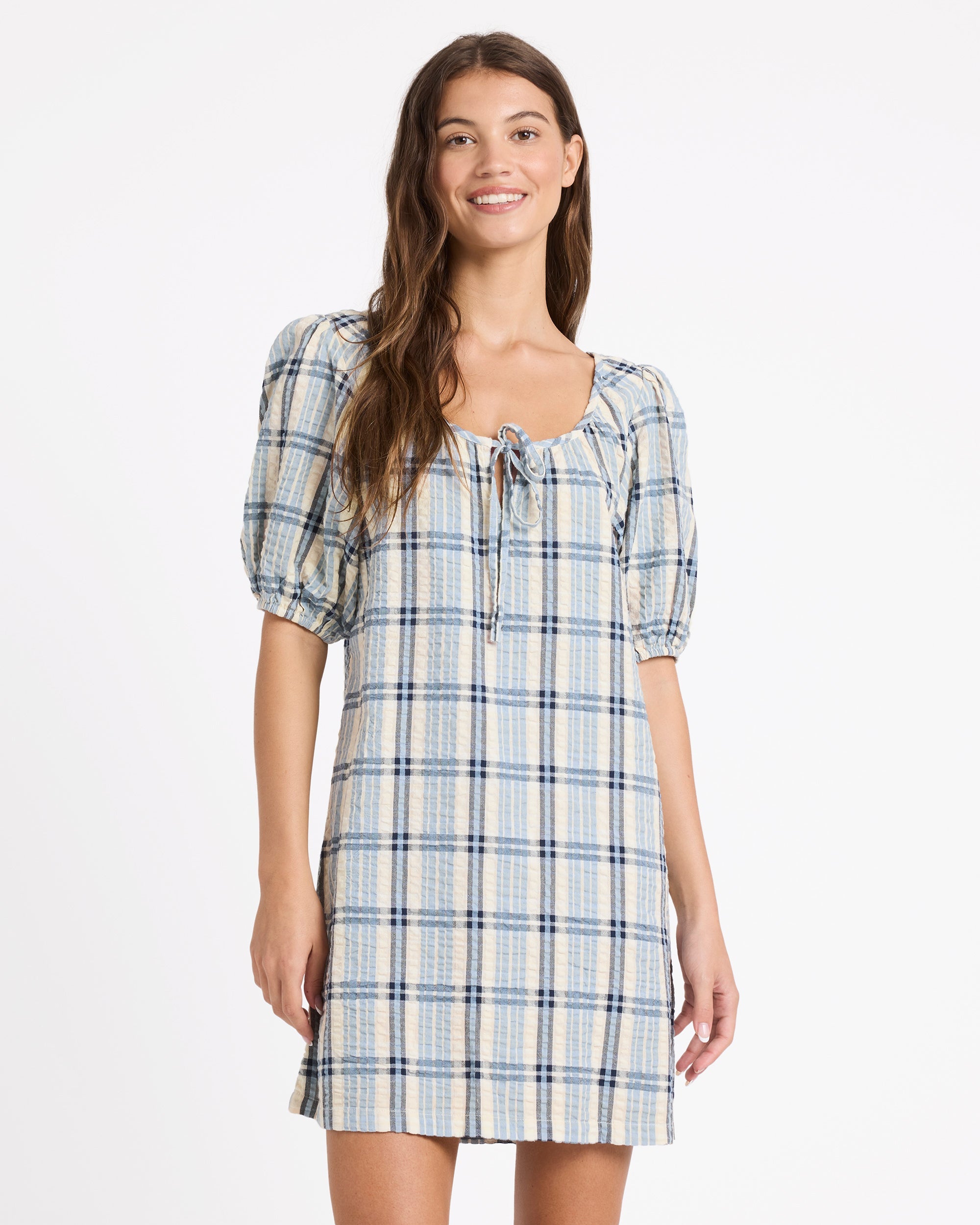Womens Dyland Check Mini Dress – Blue Haze – Roxy Australia