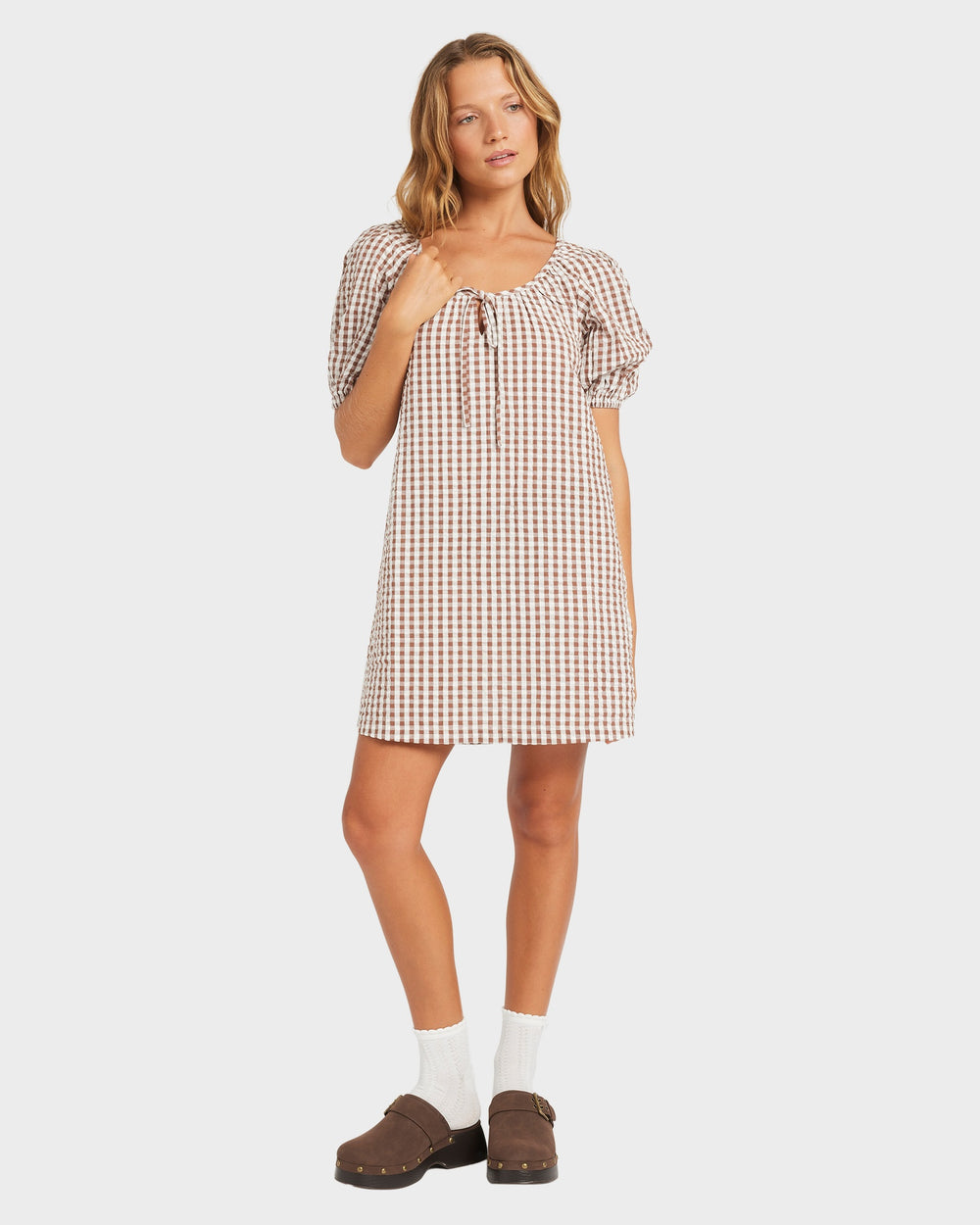 Roxy Womens Delilah Check Mini Dress (Coconut) main image 0