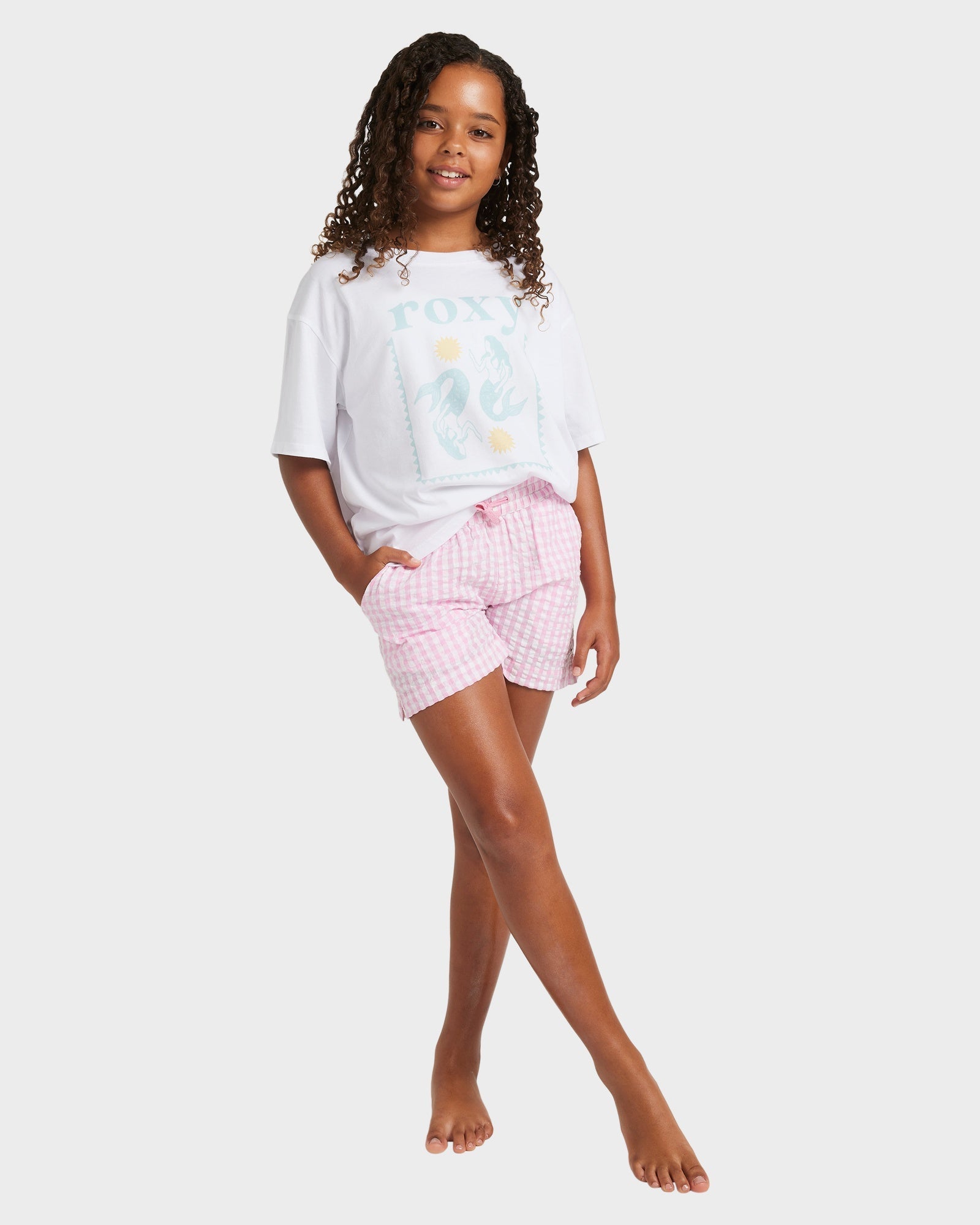 Girls 8-16 Daisy Check Lekeito Elastic Waist Shorts