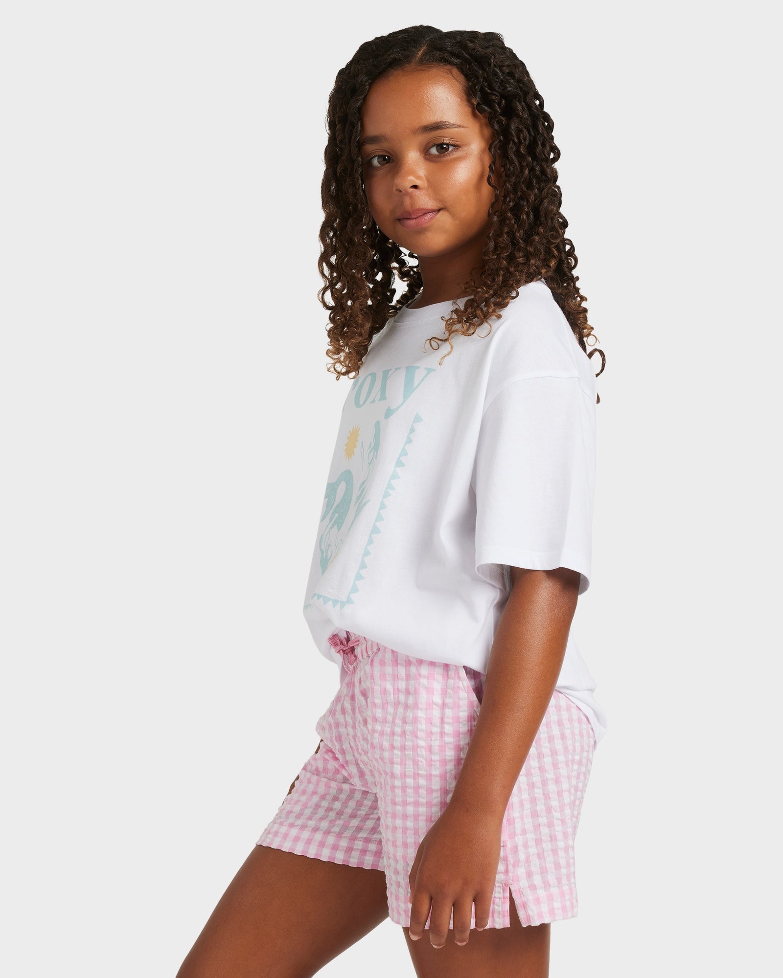 Girls 8-16 Daisy Check Lekeito Elastic Waist Shorts