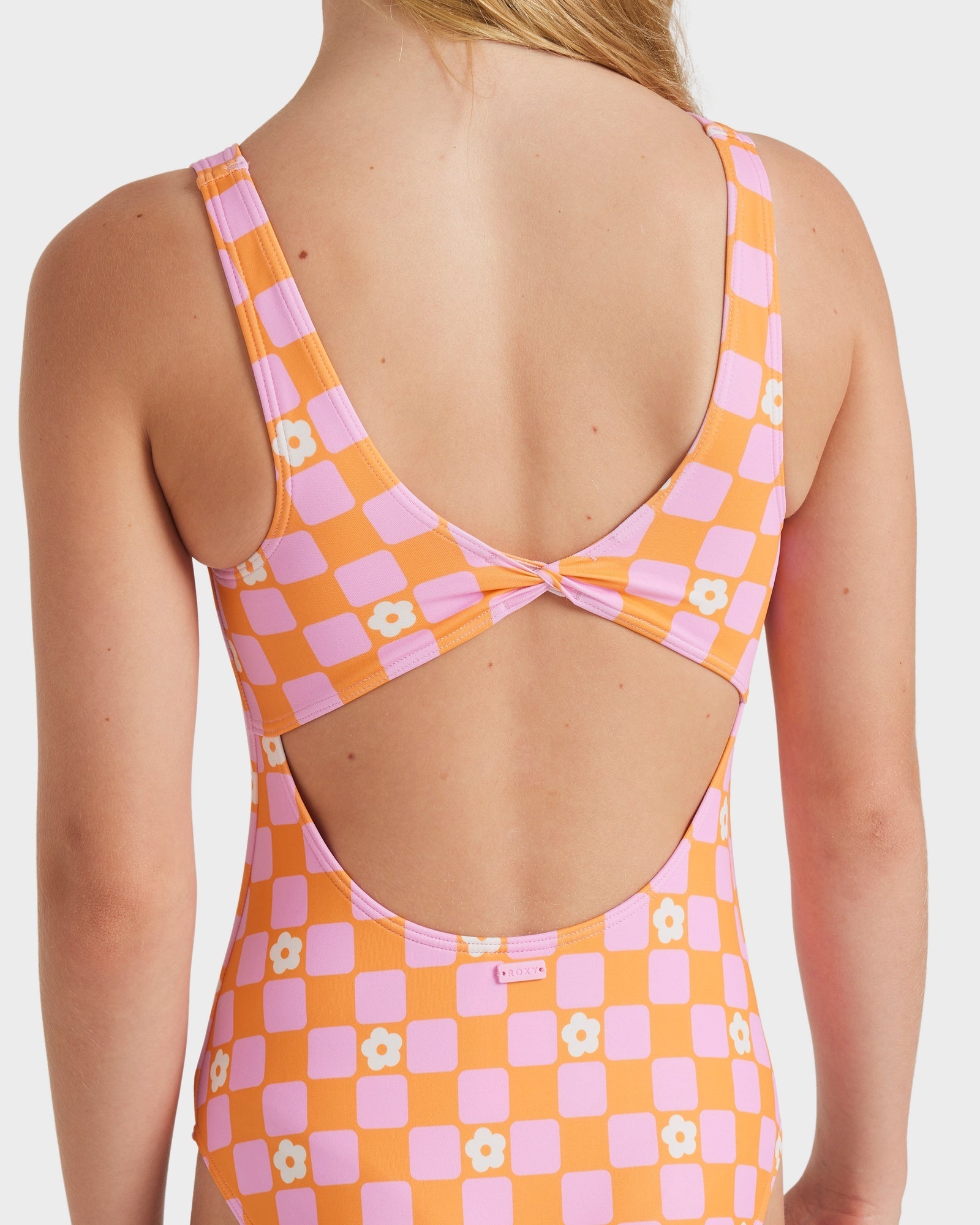 Girls 8-16 Flower Check One Piece