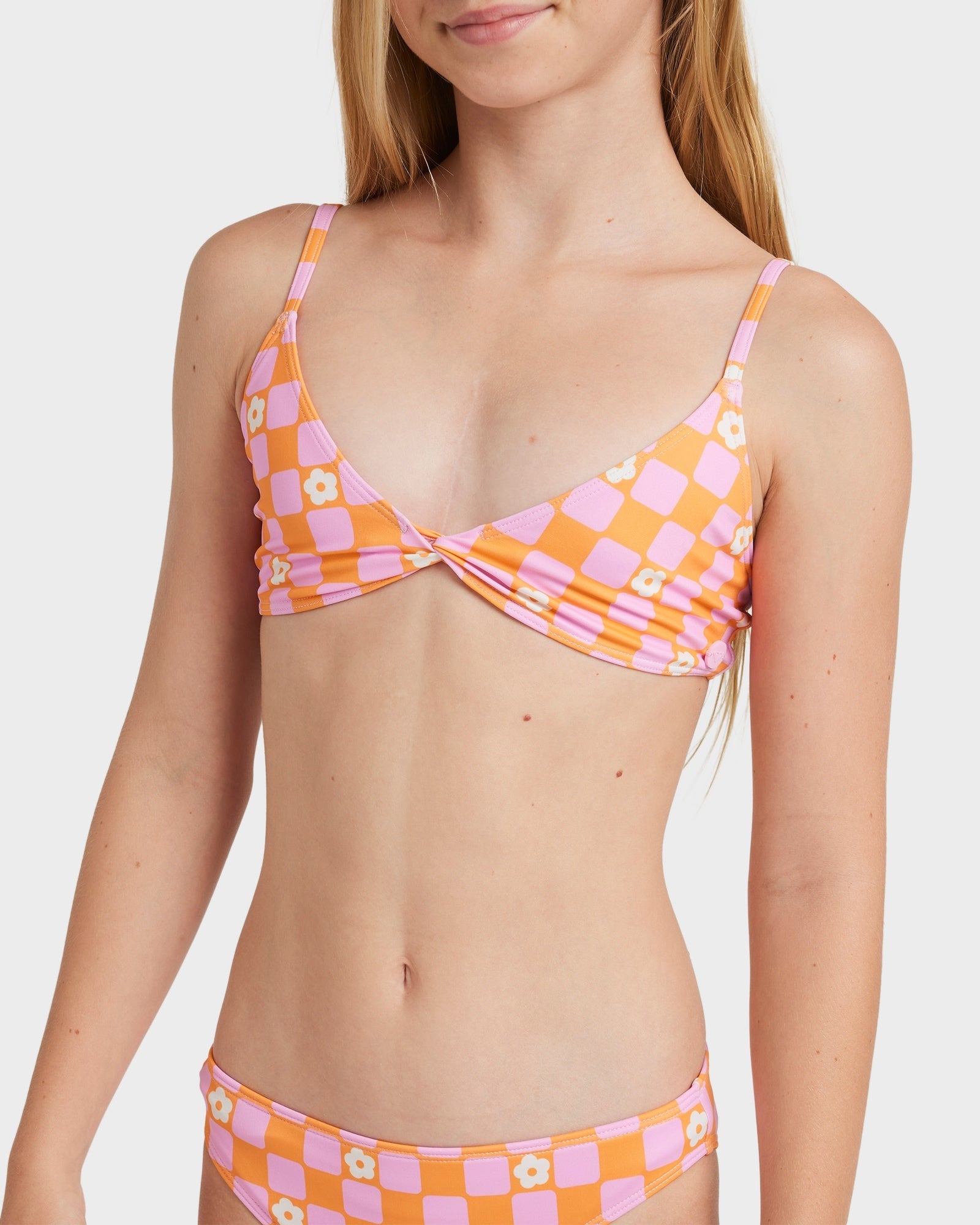 Girls 8-16 Flower Check Two Piece