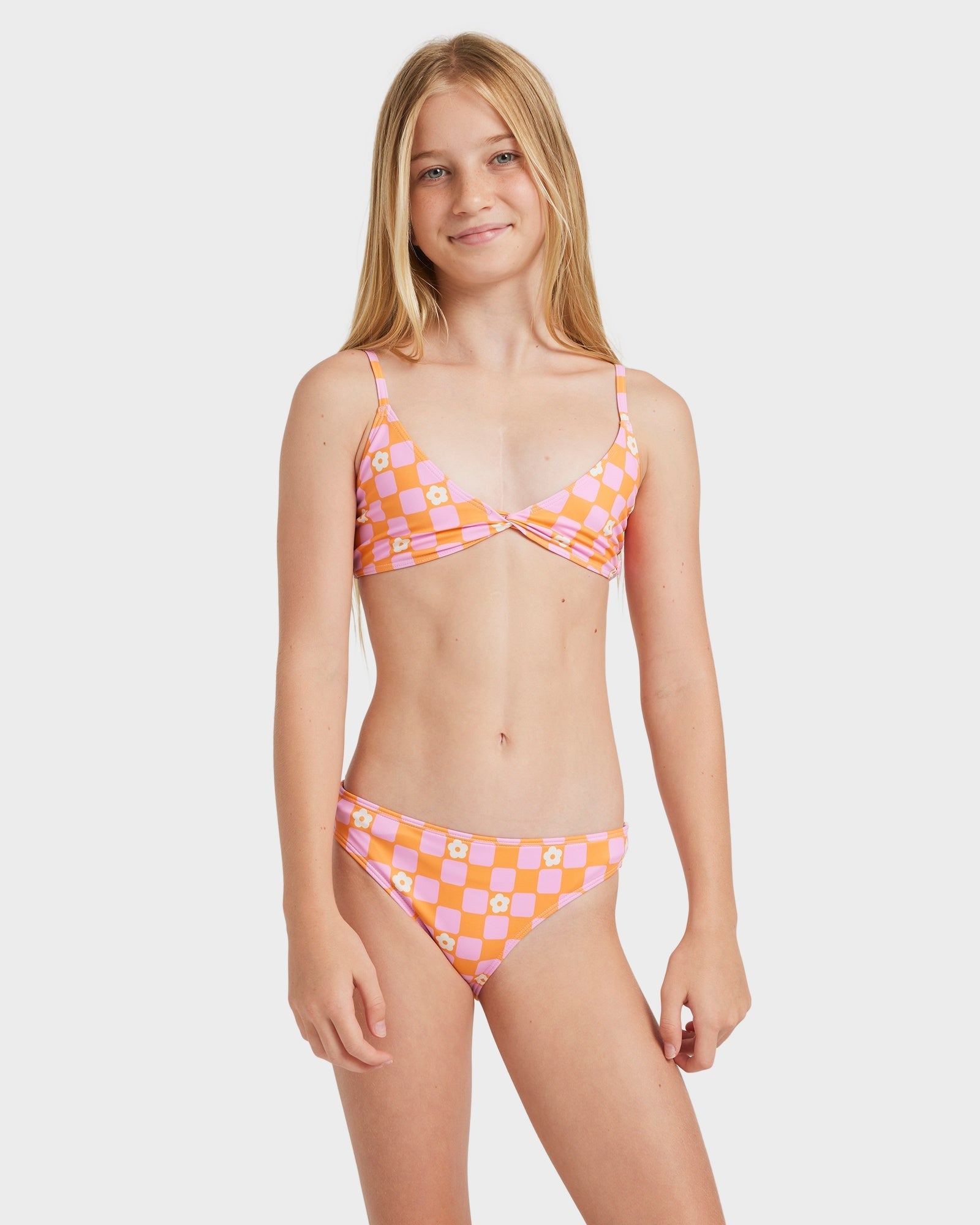 Girls 8-16 Flower Check Two Piece