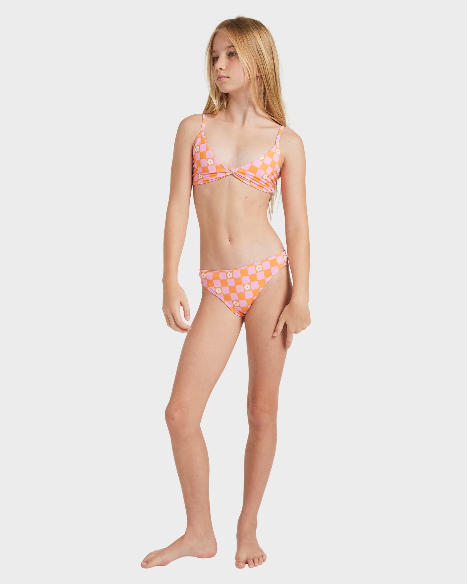 Girls 8-16 Flower Check Two Piece
