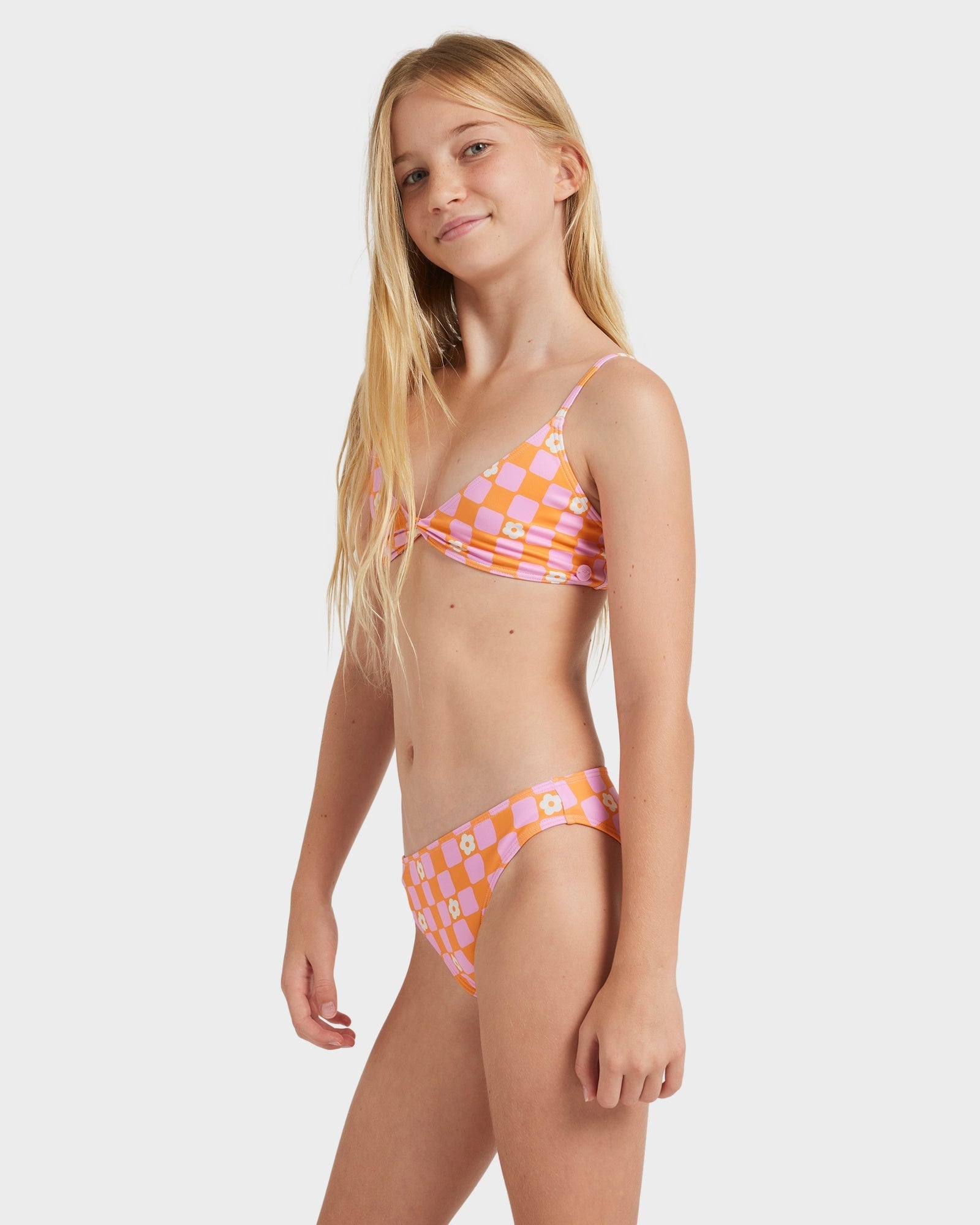 Girls 8-16 Flower Check Two Piece