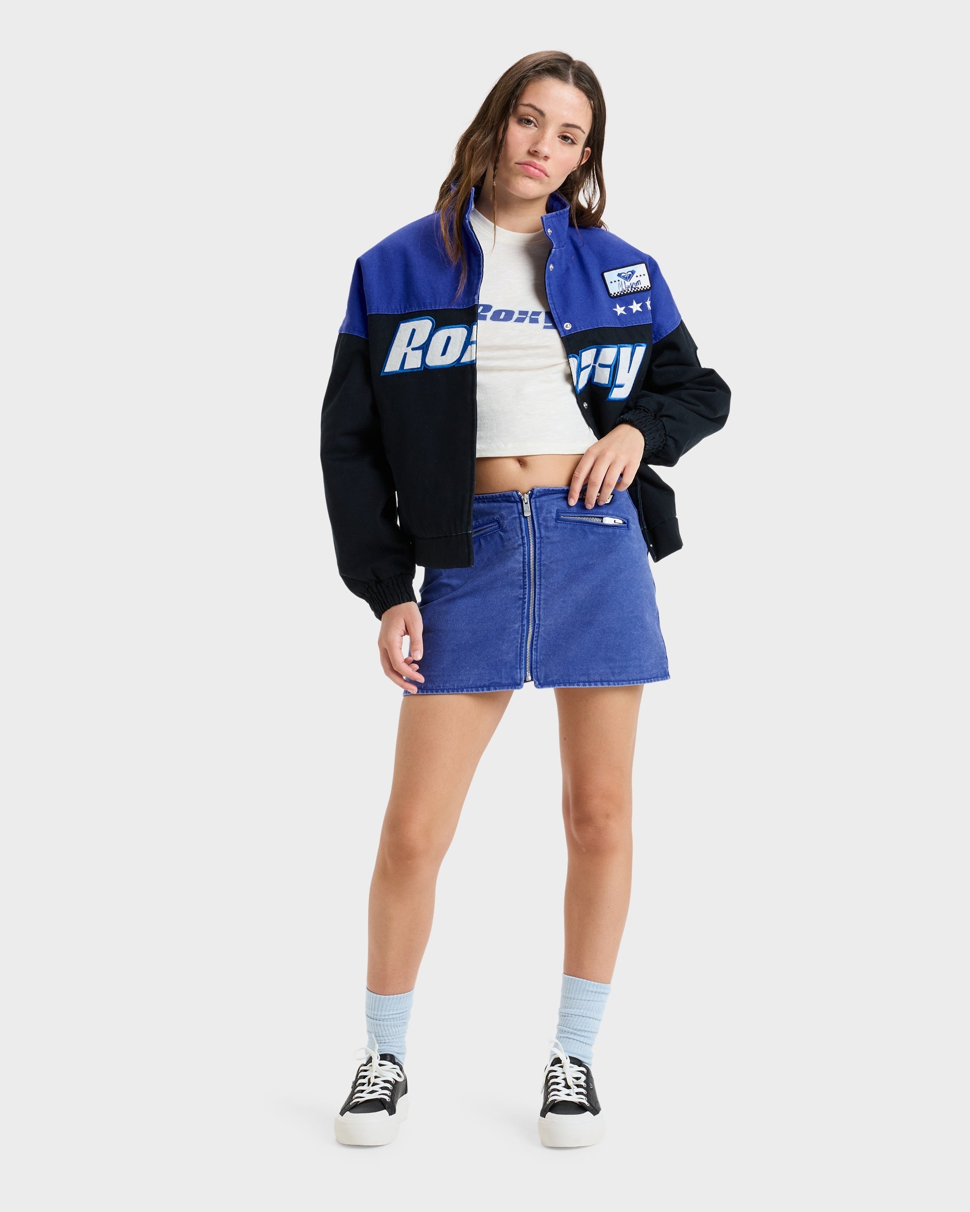 Womens Chloe Kim Mini Moto Denim Skirt