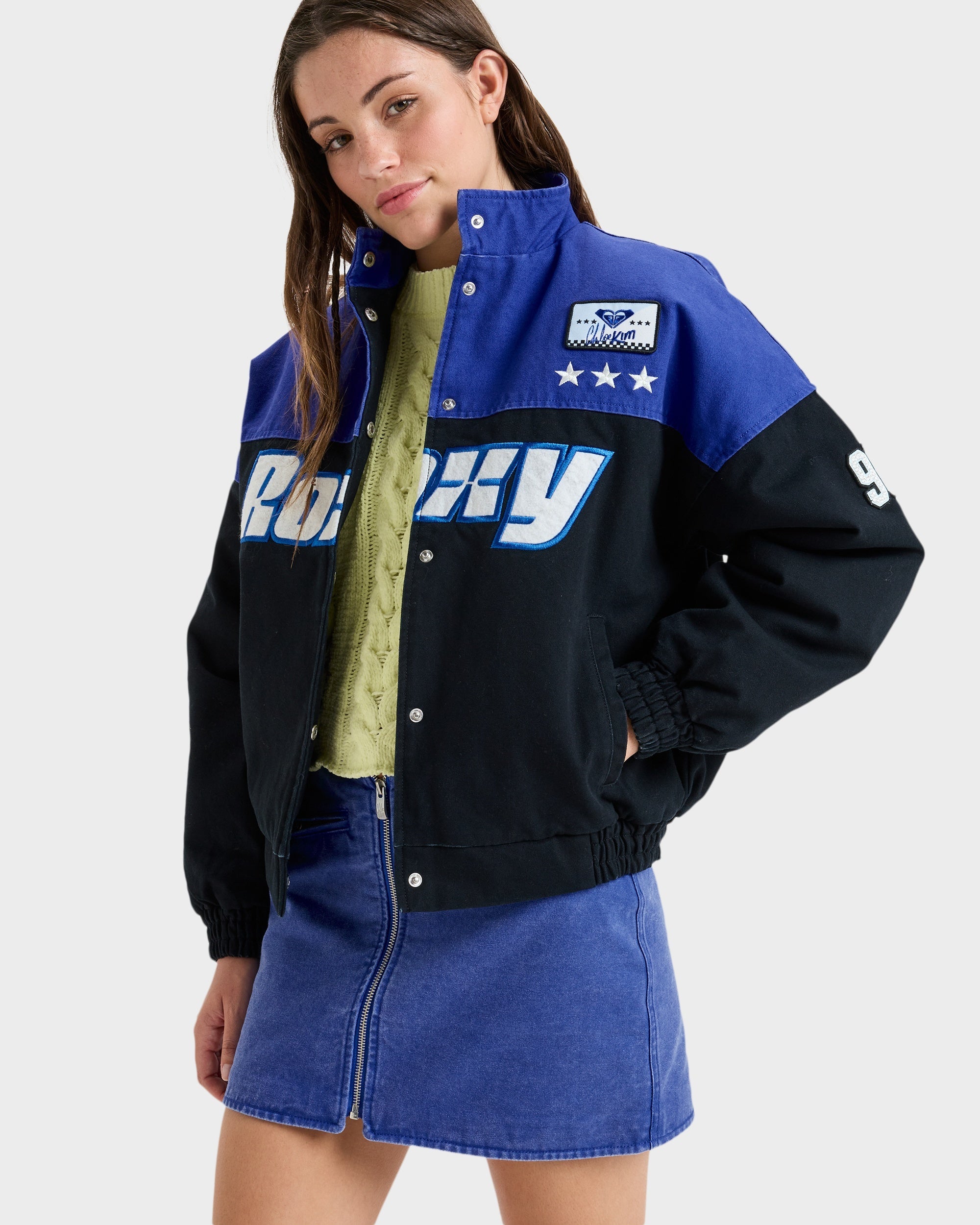 Womens Chloe Kim Moto Bomber Jacket – Roxy