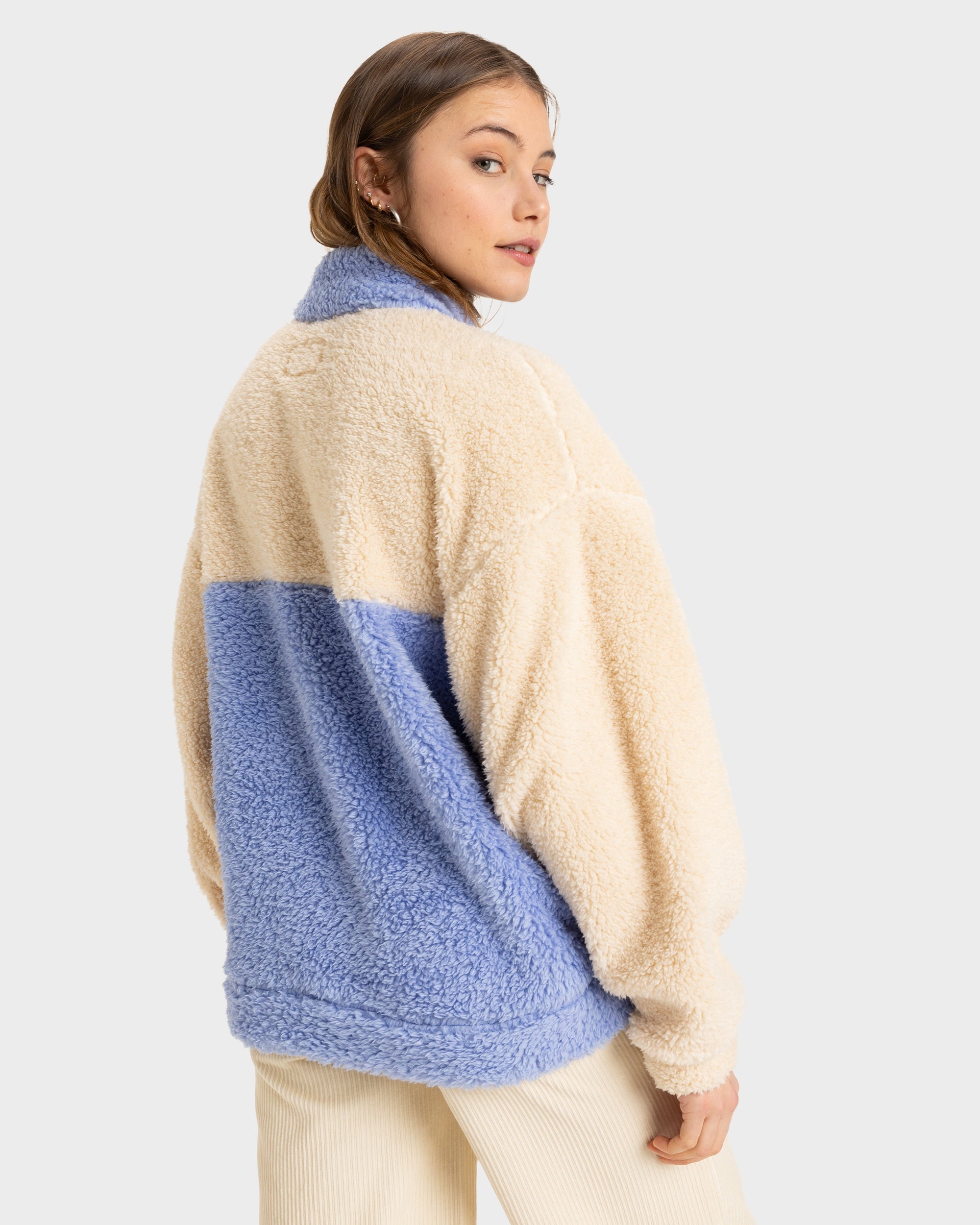 Womens Jive Talking Block Fleece Jacket – Parchment – Roxy Australia