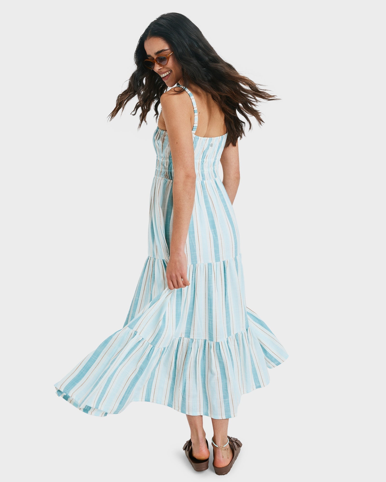 Womens Sunshine Coast Midi Dress – Egret Carver Stripe – Roxy