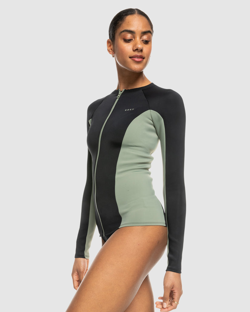 Womens Roxy Pro Wave Long Sleeve Zipped Rash Vest - ANTHRACITE | Roxy