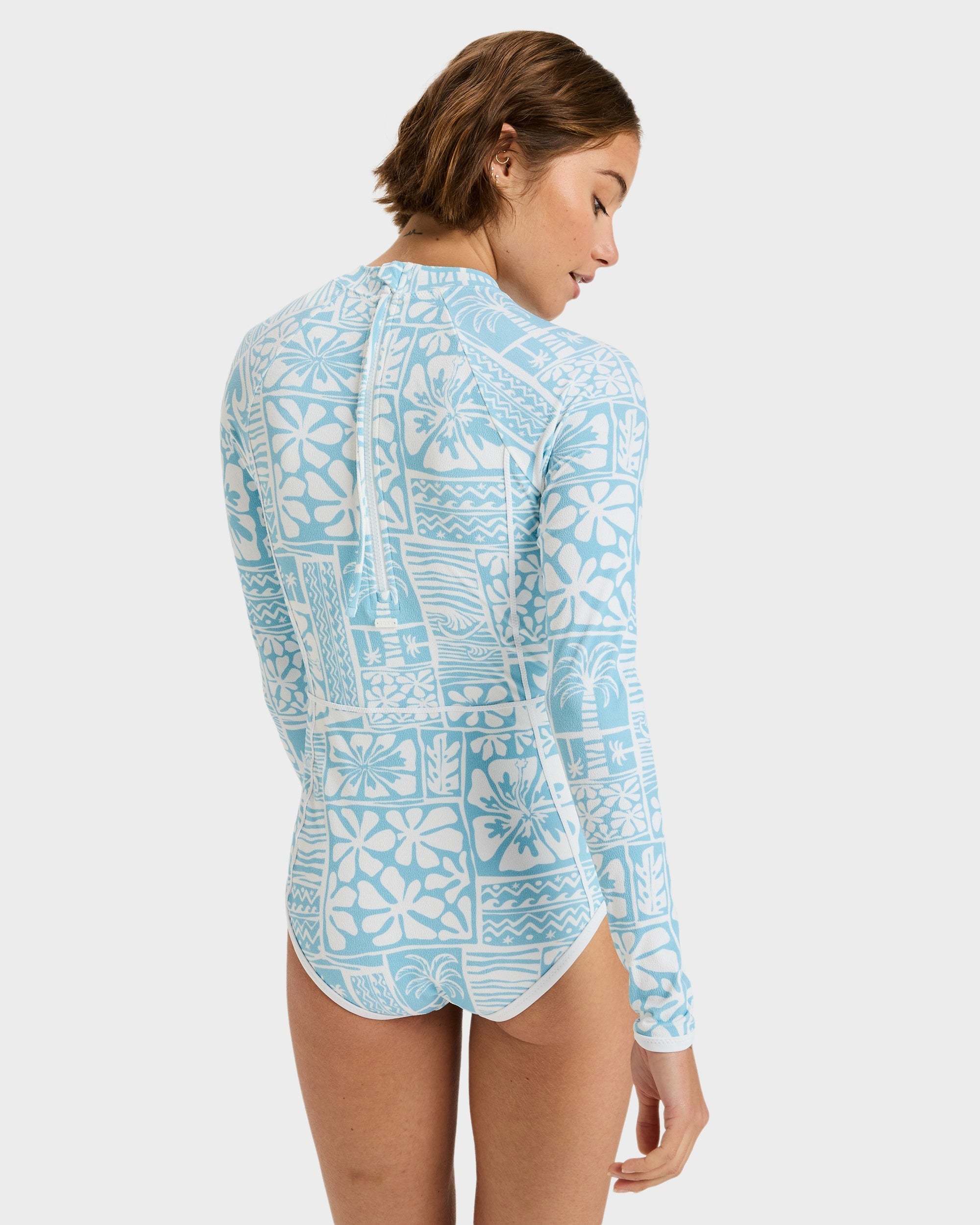 Womens Flowers Wave Long Sleeve Onesie Rash Vest