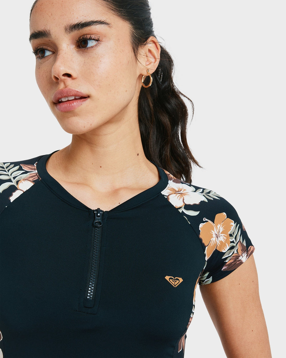 Womens Cs Half Zip Lycra Rash Vest – Almond Tropical Feels – Roxy Australia