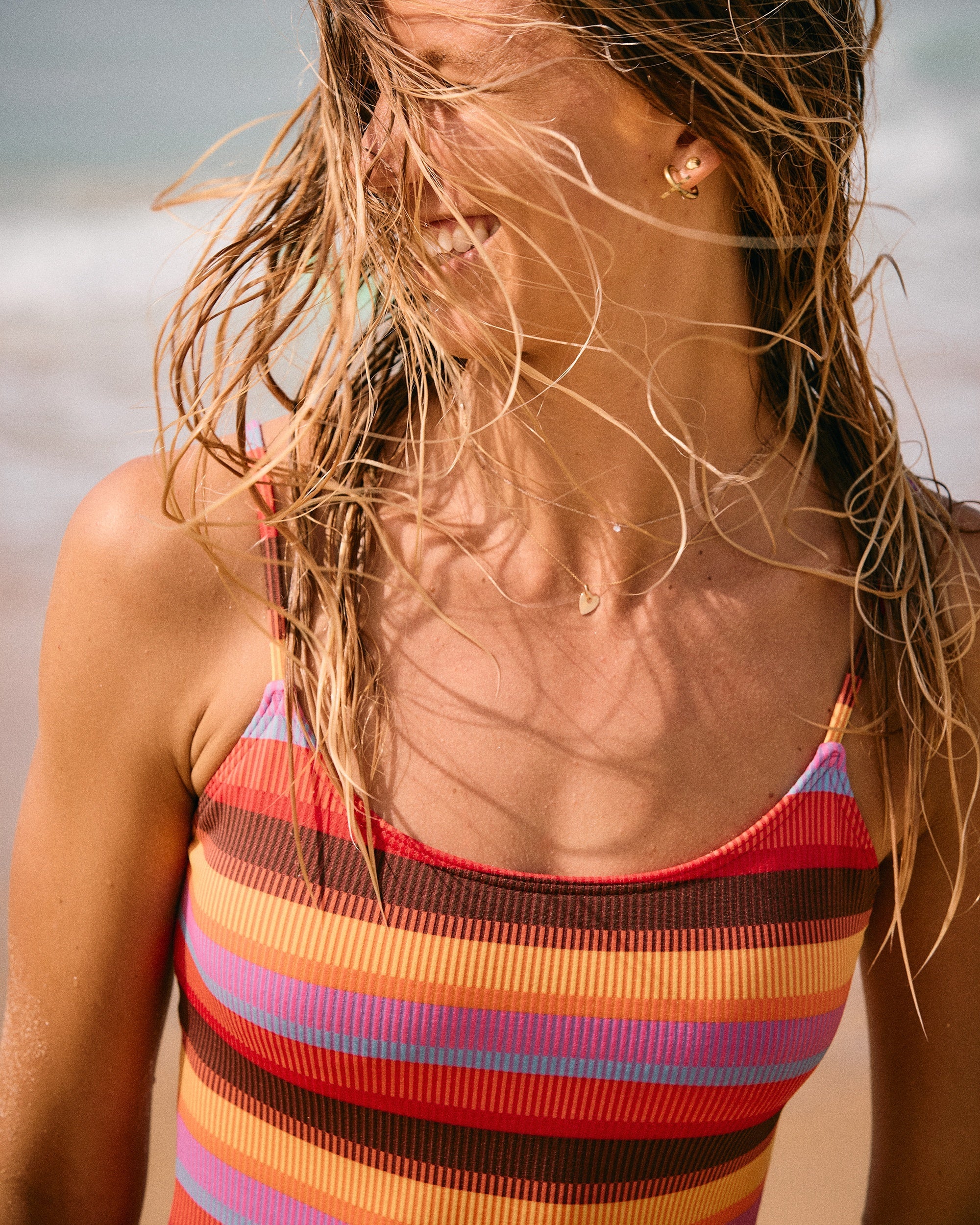 Womens Sunset Stripe One Piece Swimsuit