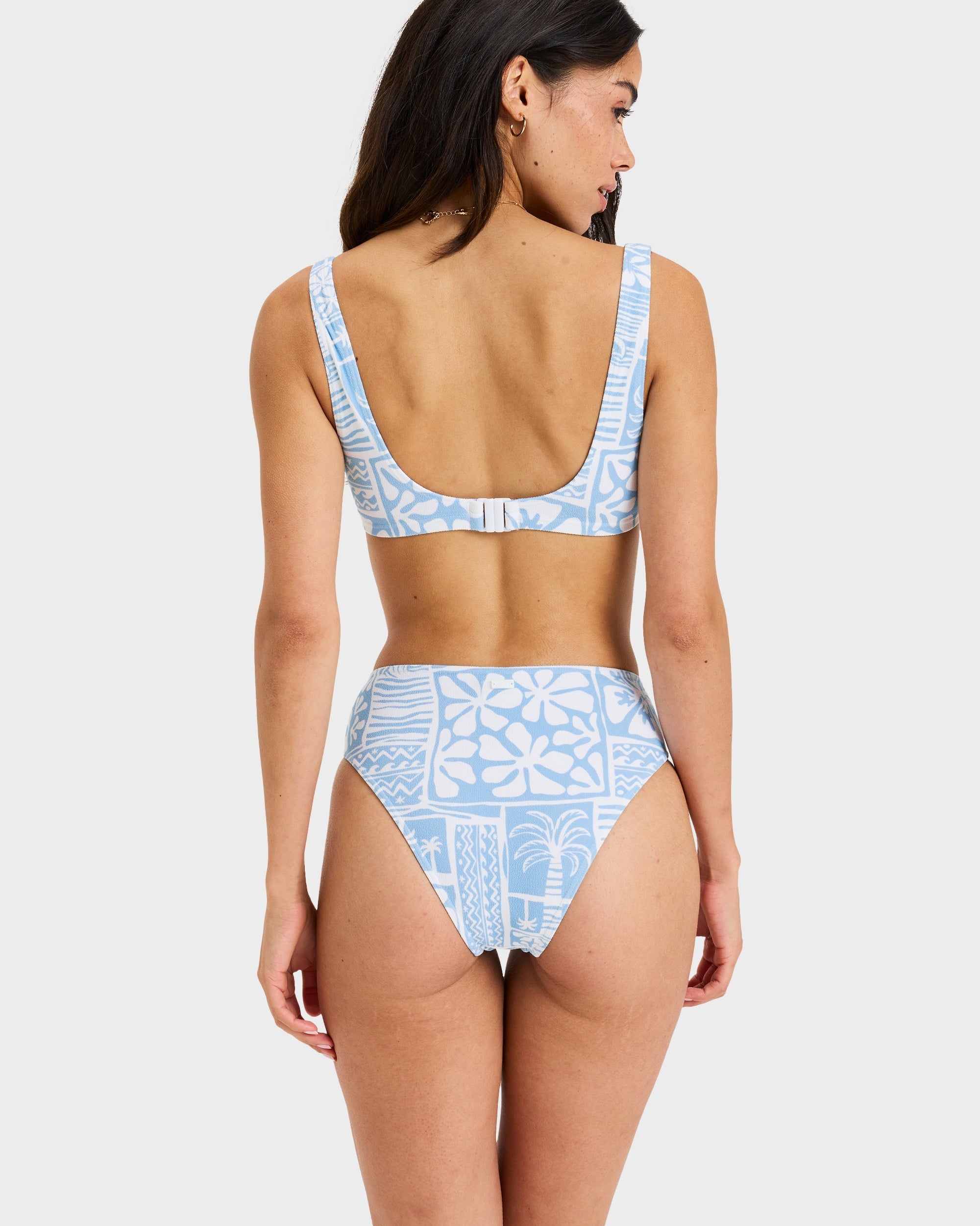 Womens Flower Wave Mid Waist Bikini Bottom