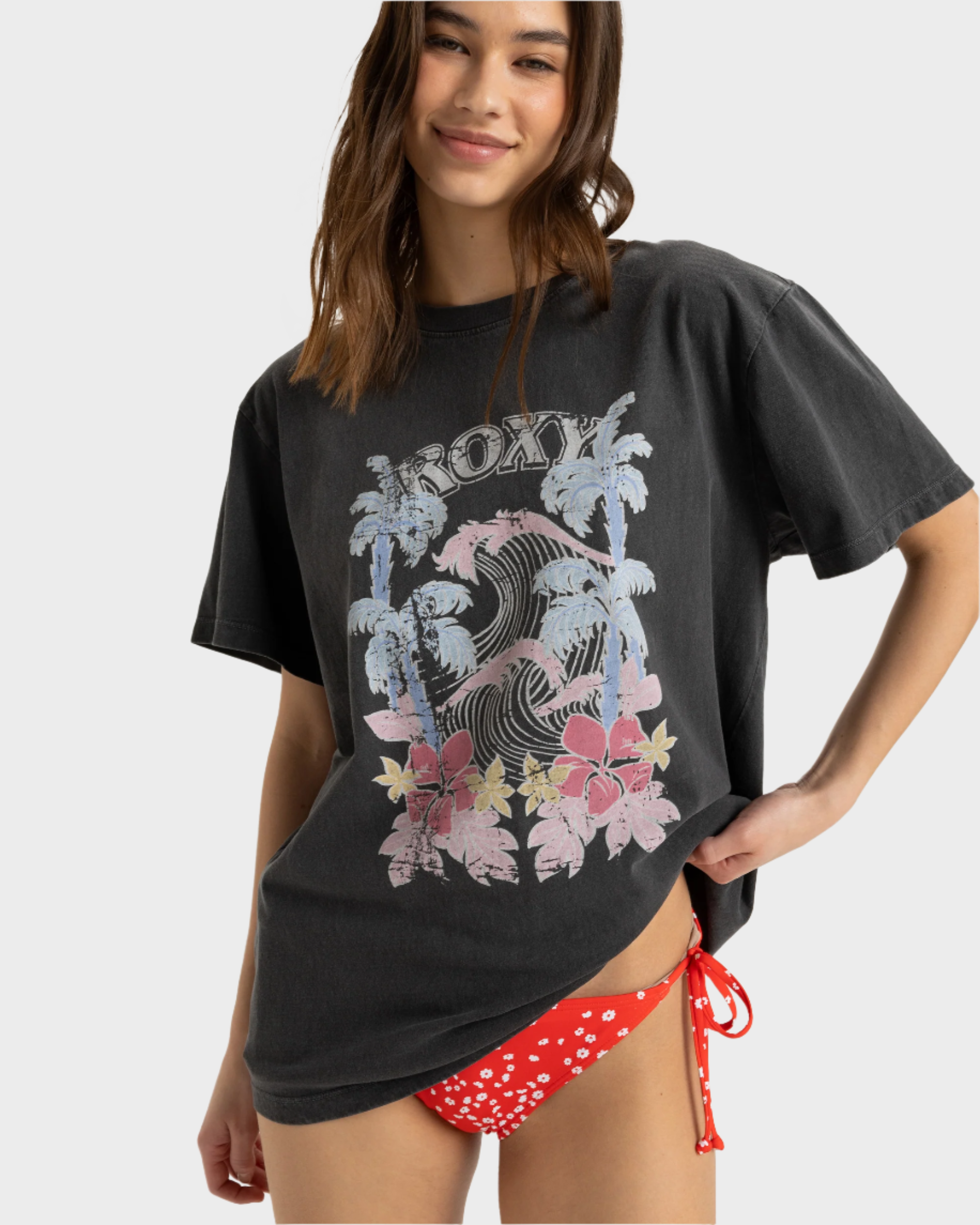 Womens Sunny Oversized Stone Wash T-Shirt - PHANTOM | Roxy