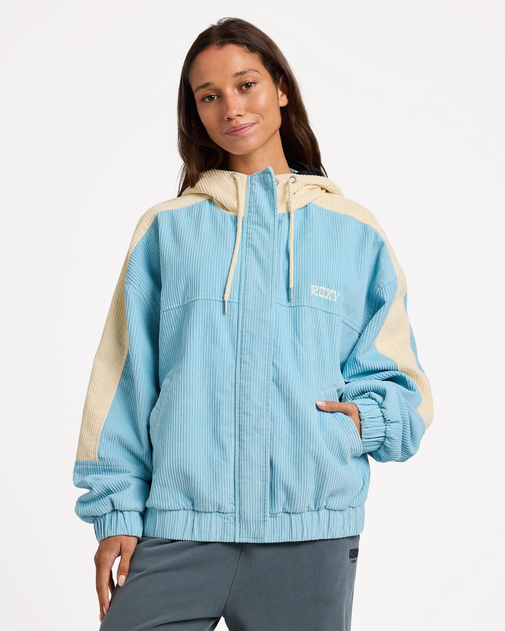 Womens Duo Cord Zip Up Hoodie Jacket – Airy Blue – Roxy Australia