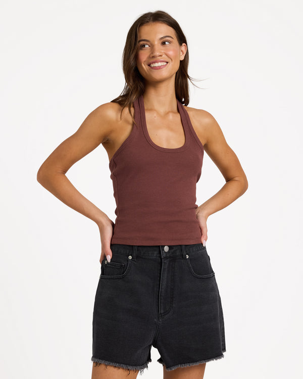 Womens Base Rib Halter Tank Top