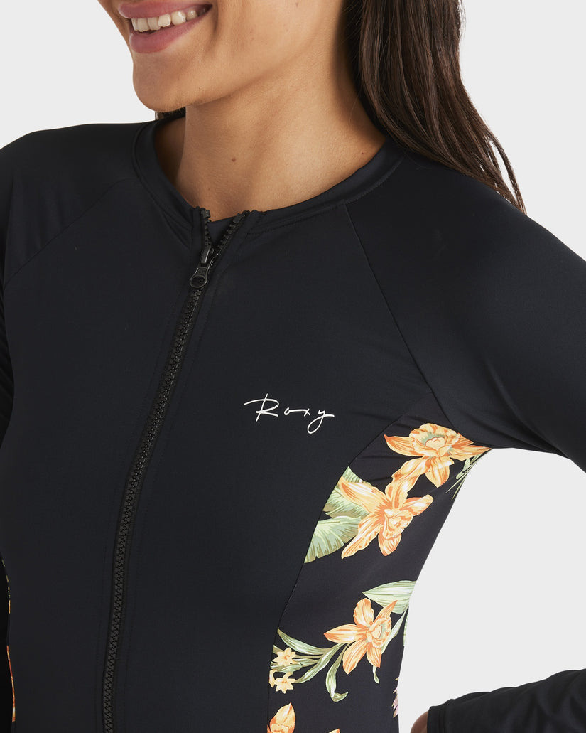 Womens Mix Print Full Zip Long Sleeve Rash Vest - ANTHRACITE ISLAND ...