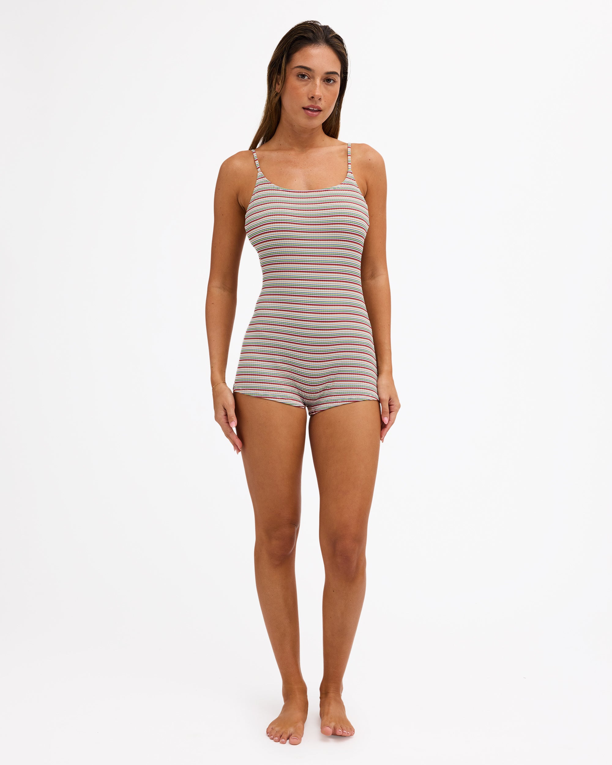 Womens Sunset Stripe Boyleg One Piece Swimsuit